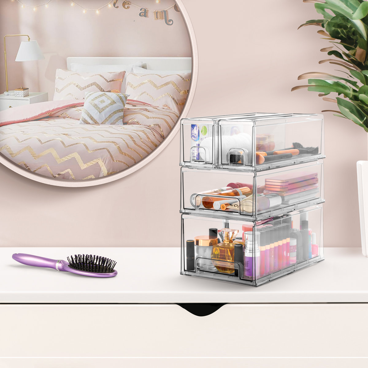 Sorbus Large Pull Out Organizer Bins, Clear Stackable Storage Drawers for Cleaning Supplies (2 Pack) - 13.25"L x 8"W x 4.5"H